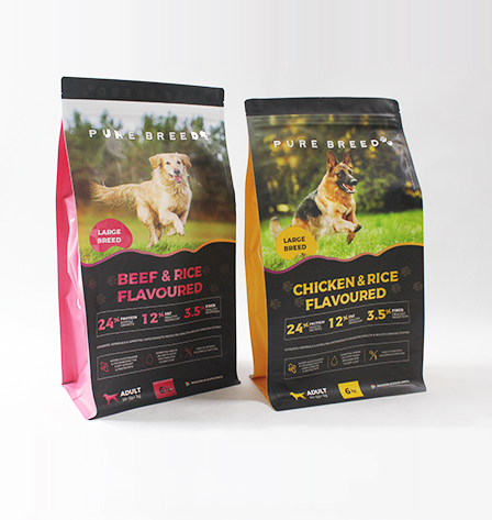 Pet food bag with side handle and Velcro zipper
